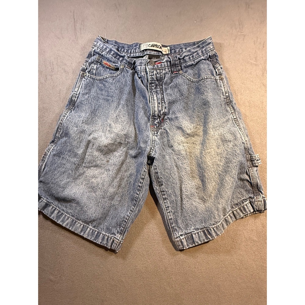Carbon Element Mens Baggy Denim Carpenter Shorts Acid Wash Blue Size 30 Vintage